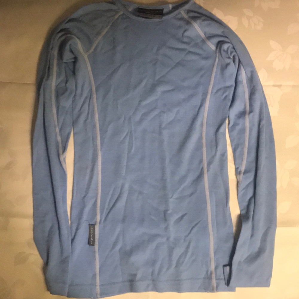 icebreaker skin200 shirt for boys, long sleeve, light blue, size WS.